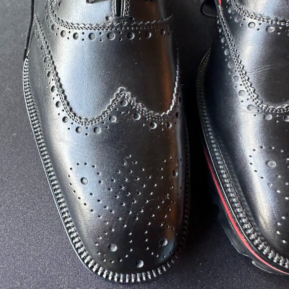 Black Christian Louboutin College Wingtip Brogue Leather Derby Shoes - Picture 1 of 8